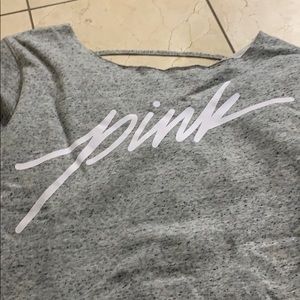 Off the shoulder sweatshirt. It’s cropped.